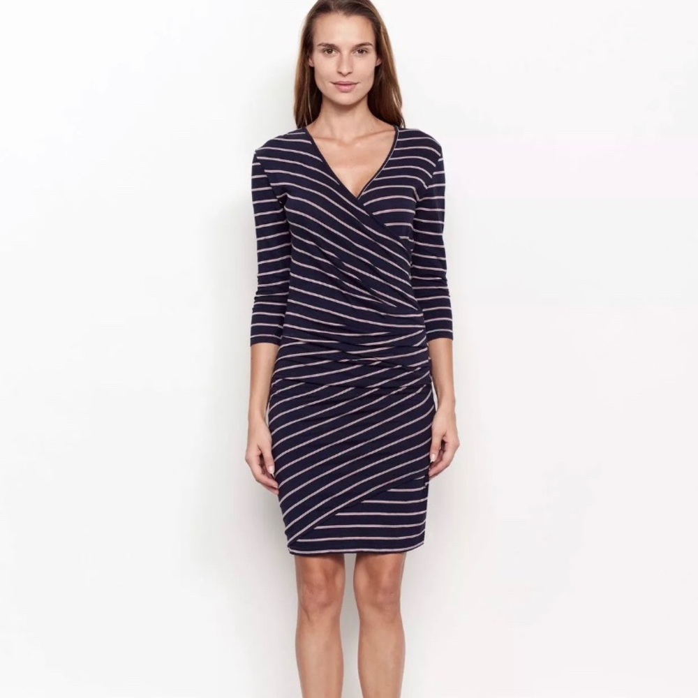 NEW Sundry Faux Wrap Dress Stripe ruched siz 2 M